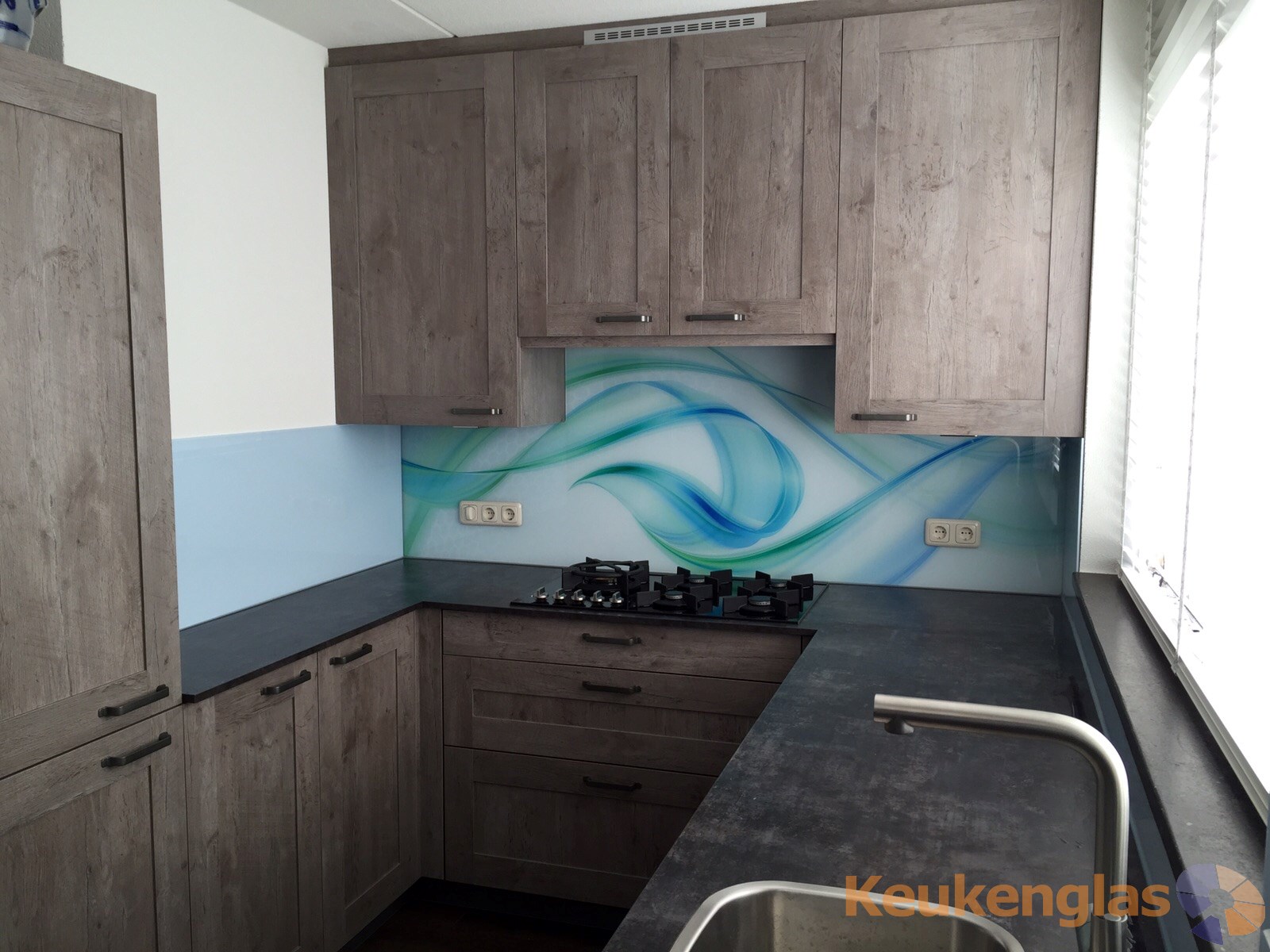 Keuken achterwand blauwgroene kunst