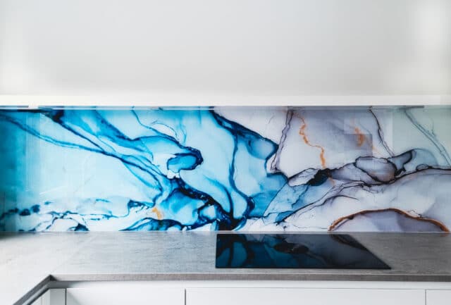 marmer achterwand keuken blauw